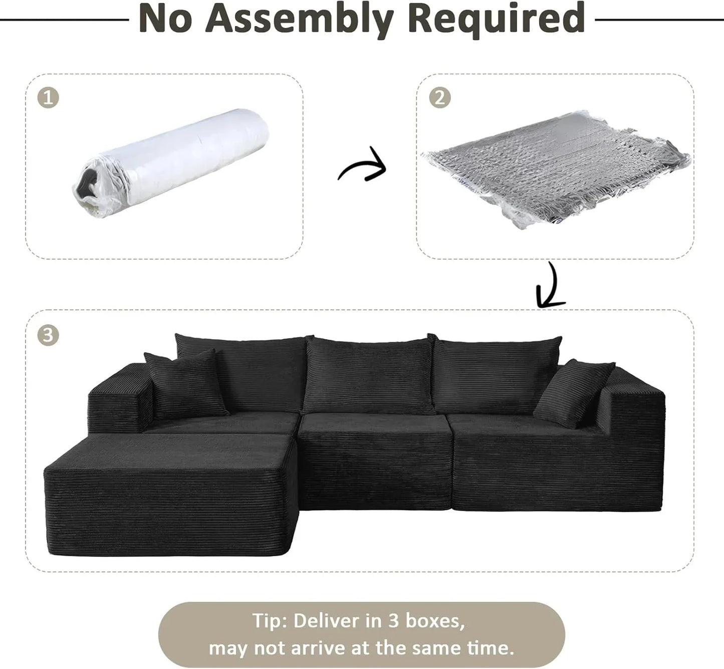 Cloud Sectional Couch With L-Shape Chaise, Modern Modular Sofa With Deep Seat, Upholstered Couches For Living Room Bedroom, No Assembly Required