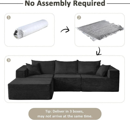 Cloud Sectional Couch With L-Shape Chaise, Modern Modular Sofa With Deep Seat, Upholstered Couches For Living Room Bedroom, No Assembly Required