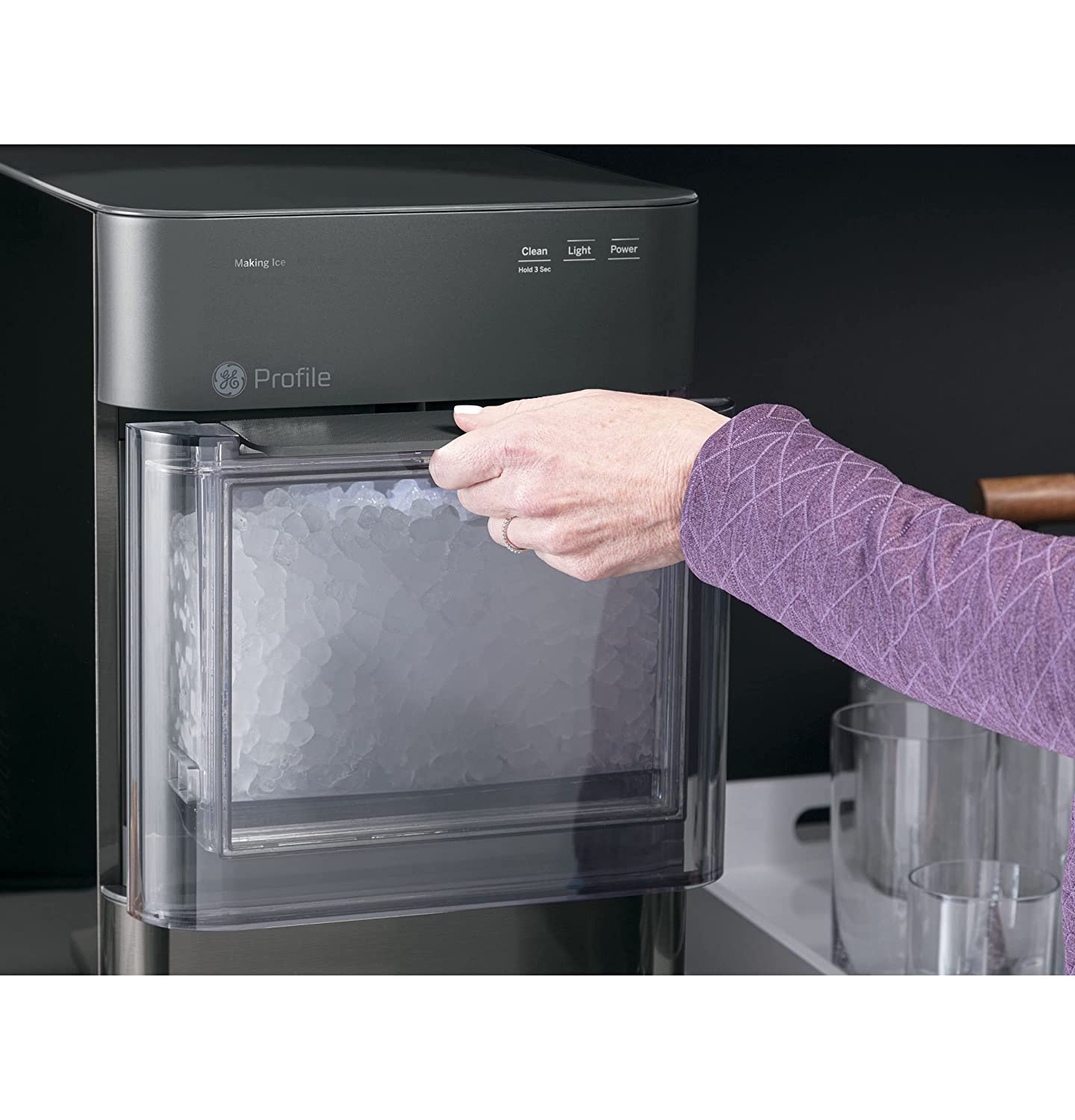 GE Profile Opal 2.0, Countertop Nugget Ice Maker, Ice Machine With WiFi Connectivity, Smart Home Kitchen Essentials, Black Stainless