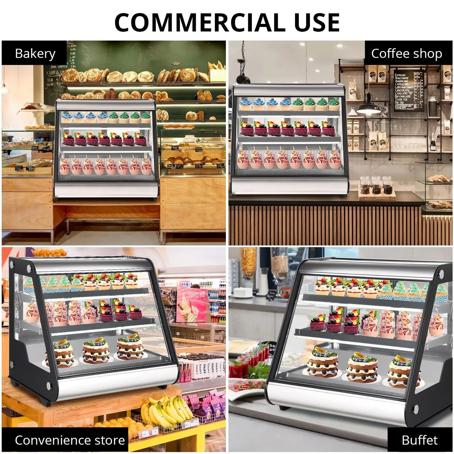 Commercial Refrigerator Display Case 130L, 4.6 Cu. Ft., Auto Defrost, Tempered Glass Plus LED Lighting, Countertop Commercial Use