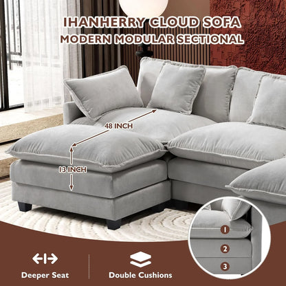 Ihanherry 146 In. U-Shaped Modern Sofa Modular Sectional Cloud Couch With 2 Ottoman