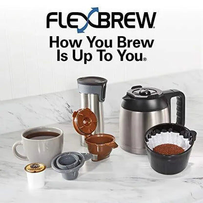 Hamilton Beach FlexBrew Thermal Coffee Maker, Single Serve And Full Pot, Compatible With K-Cup Pods Or Grounds, Programmable, Black And Stainless