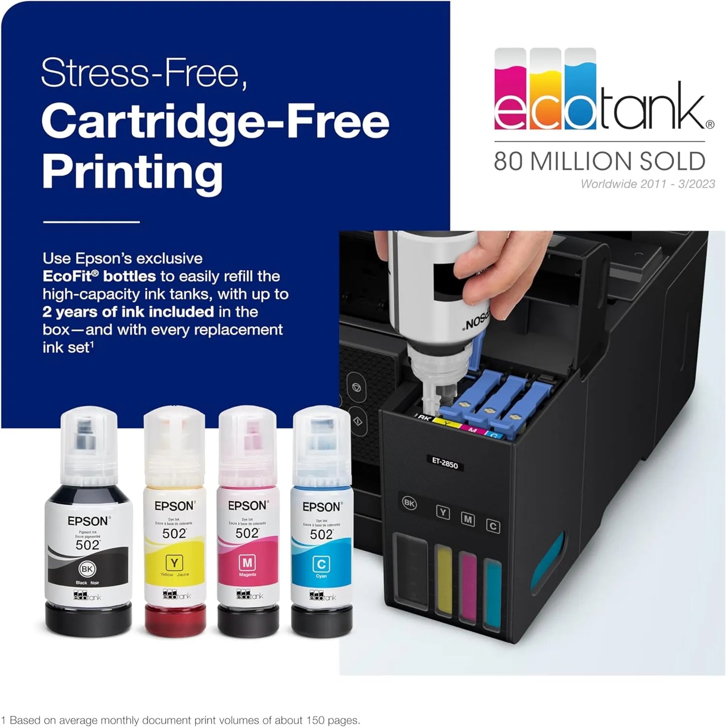 Epson EcoTank Et 4800 Wireless All-in-One Inkjet Printer, White, Cartridge Free, Scanner, Copier, Fax, ADF, Ethernet, Home Office