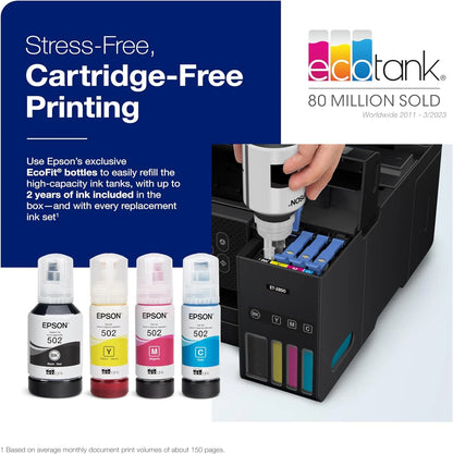 Epson EcoTank Et 4800 Wireless All-in-One Inkjet Printer, White, Cartridge Free, Scanner, Copier, Fax, ADF, Ethernet, Home Office