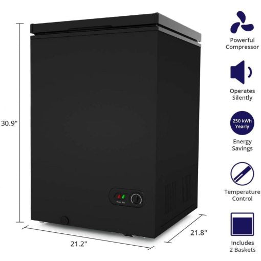 Northair Chest Freezer C 3.5 Cu. Ft. With 2 Removable Baskets C Reach In Freezer Chest C Quiet Compact Freezer C 7 Temperature Settings C Black