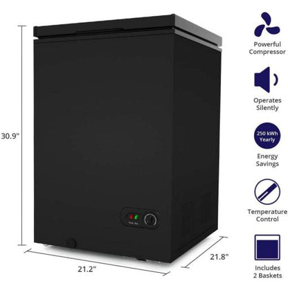 Northair Chest Freezer C 3.5 Cu. Ft. With 2 Removable Baskets C Reach In Freezer Chest C Quiet Compact Freezer C 7 Temperature Settings C Black