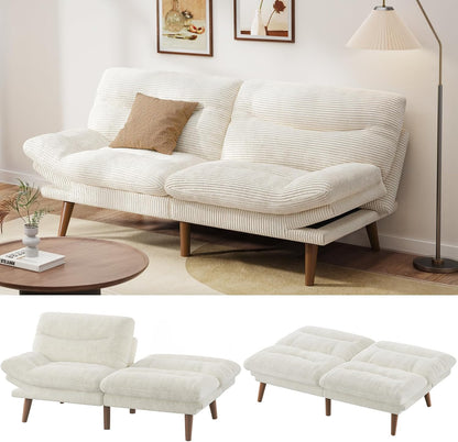 Pipishell Convertible Futon Sofa Bed, 66 In. Corduroy Futon Couch With Adjustable Backrest And Armrests, Recliner Sleeper Sofa For Small Spaces