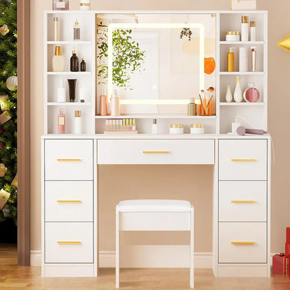 Anwbroad Vanity Desk Table With Lighted Mirror 39.4 Girls Makeup Vanity