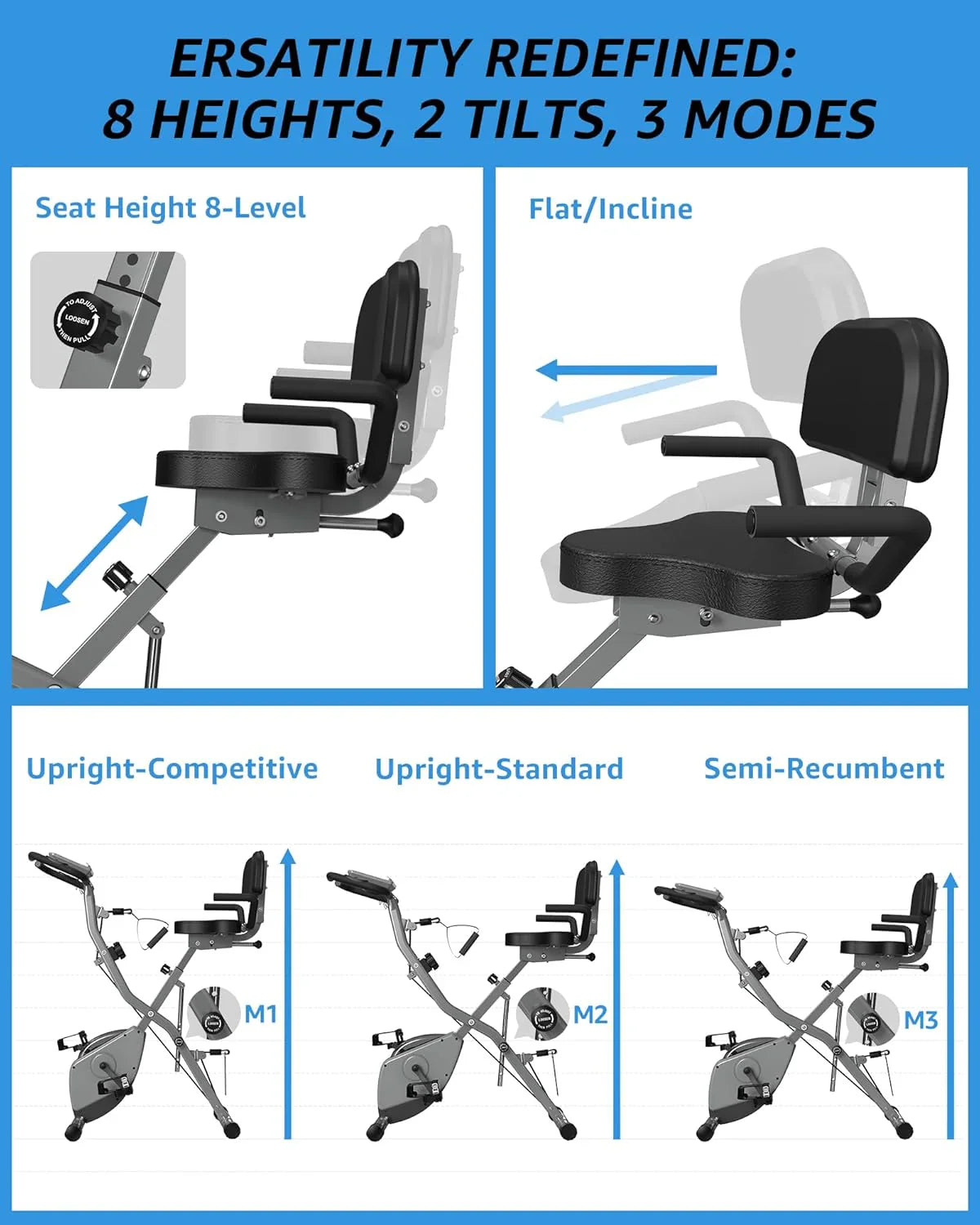 Foldable Exercise Bike Stationary Bikes For Home, 5-in-1 Indoor Workout Bike, Cycling Bike With 16-Level Quiet Magnetic Resistance
