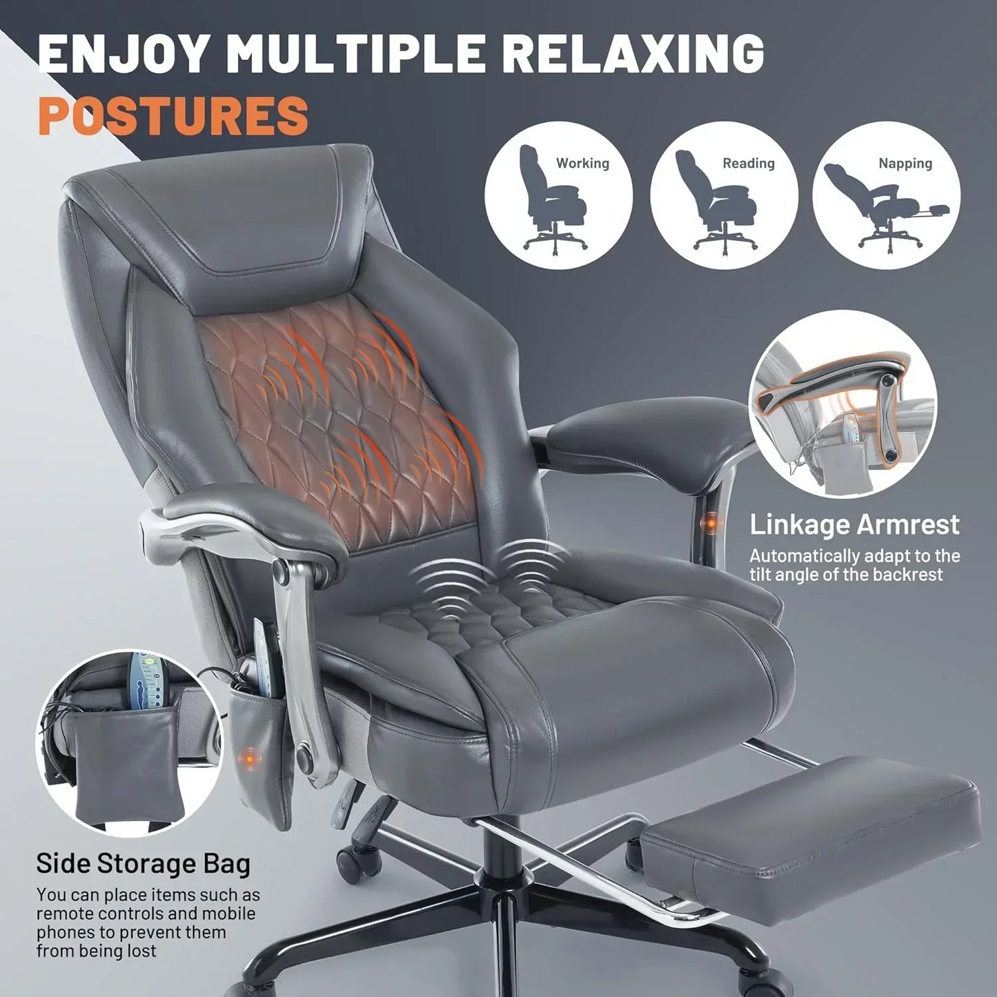Massage Office Chair With Heating And Footrest Ergonomic Executive Reclining Office Chair