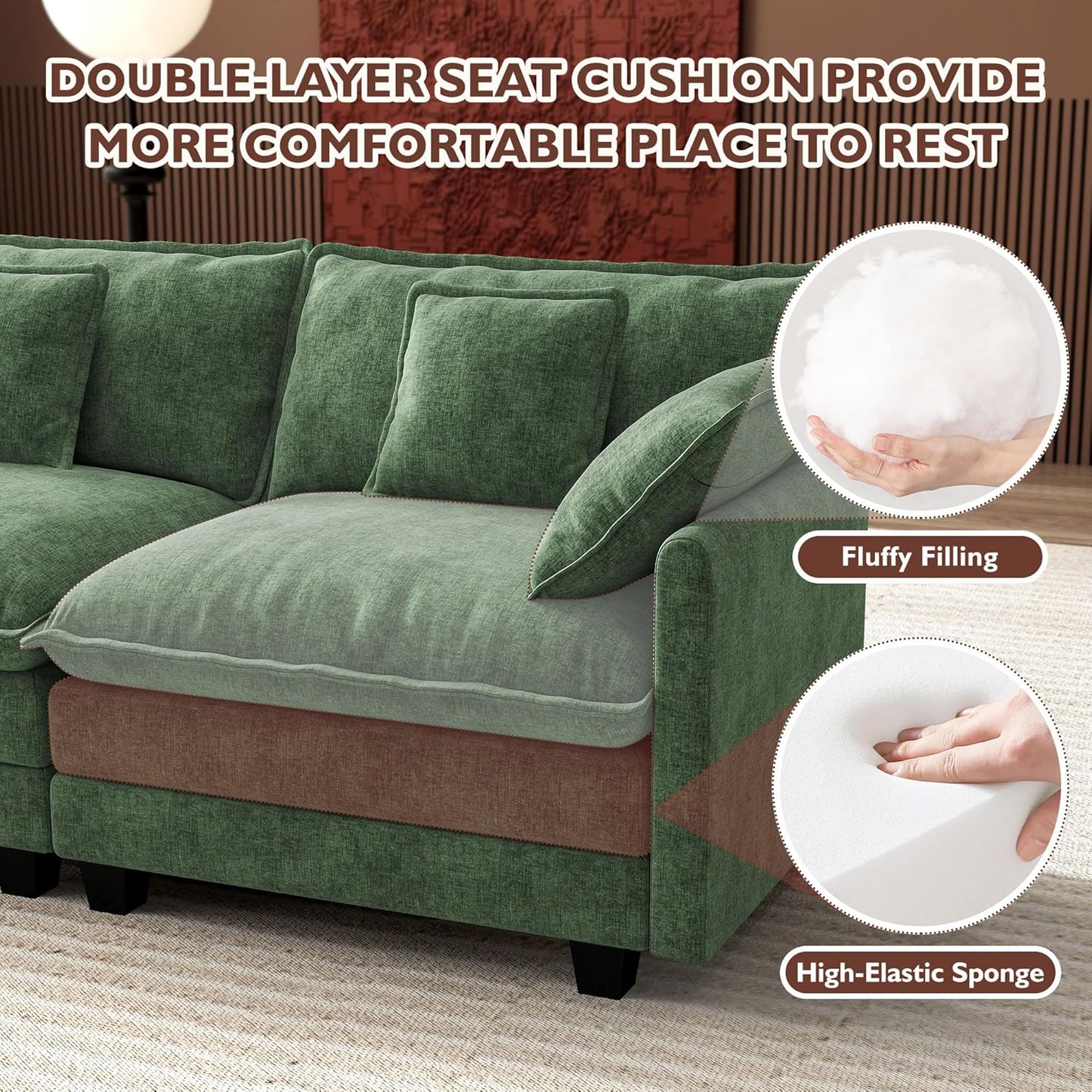 Ihanherry 146 In. U-Shaped Modern Sofa Modular Sectional Cloud Couch With 2 Ottoman