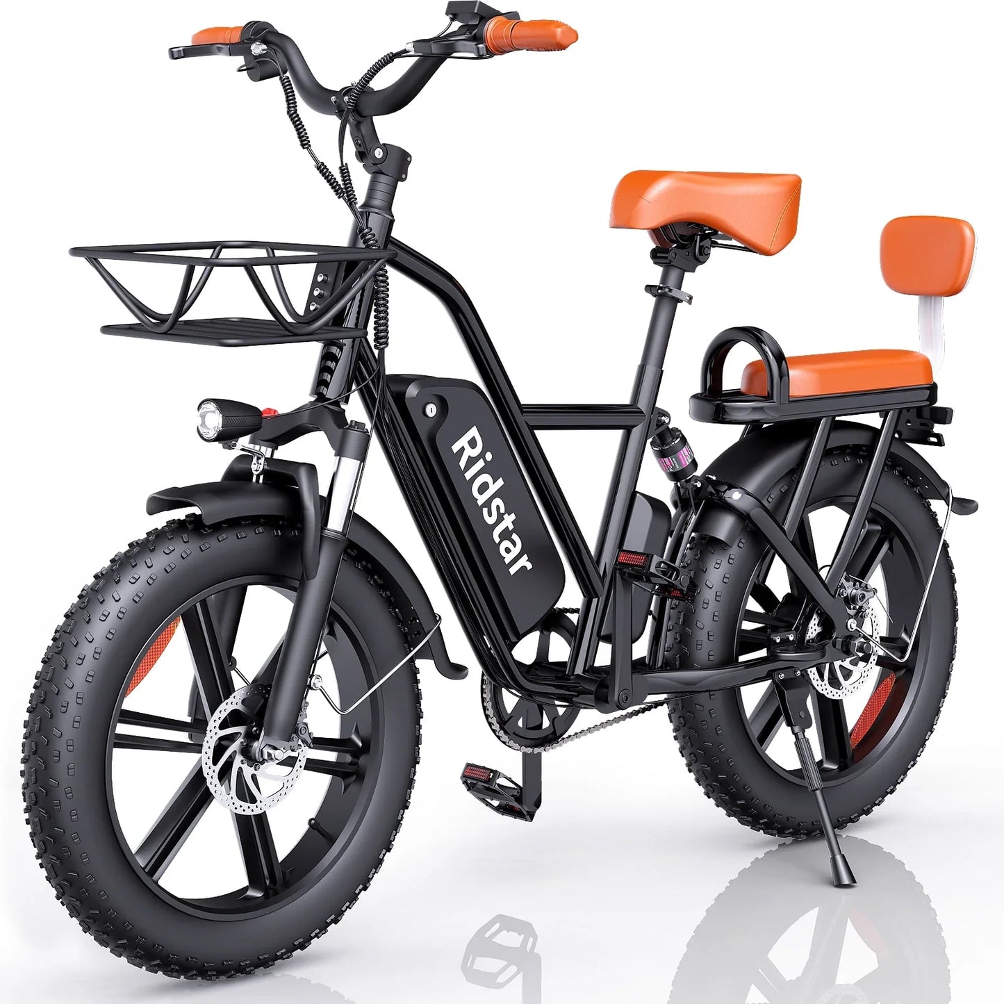Electric Bike For Adults750W 30-70Miles 48V 15Ah Removable Battery Ebike 20 In. x 4.0 Fat Tire Beach Commuting E-Bike 2 Seater With Fork
