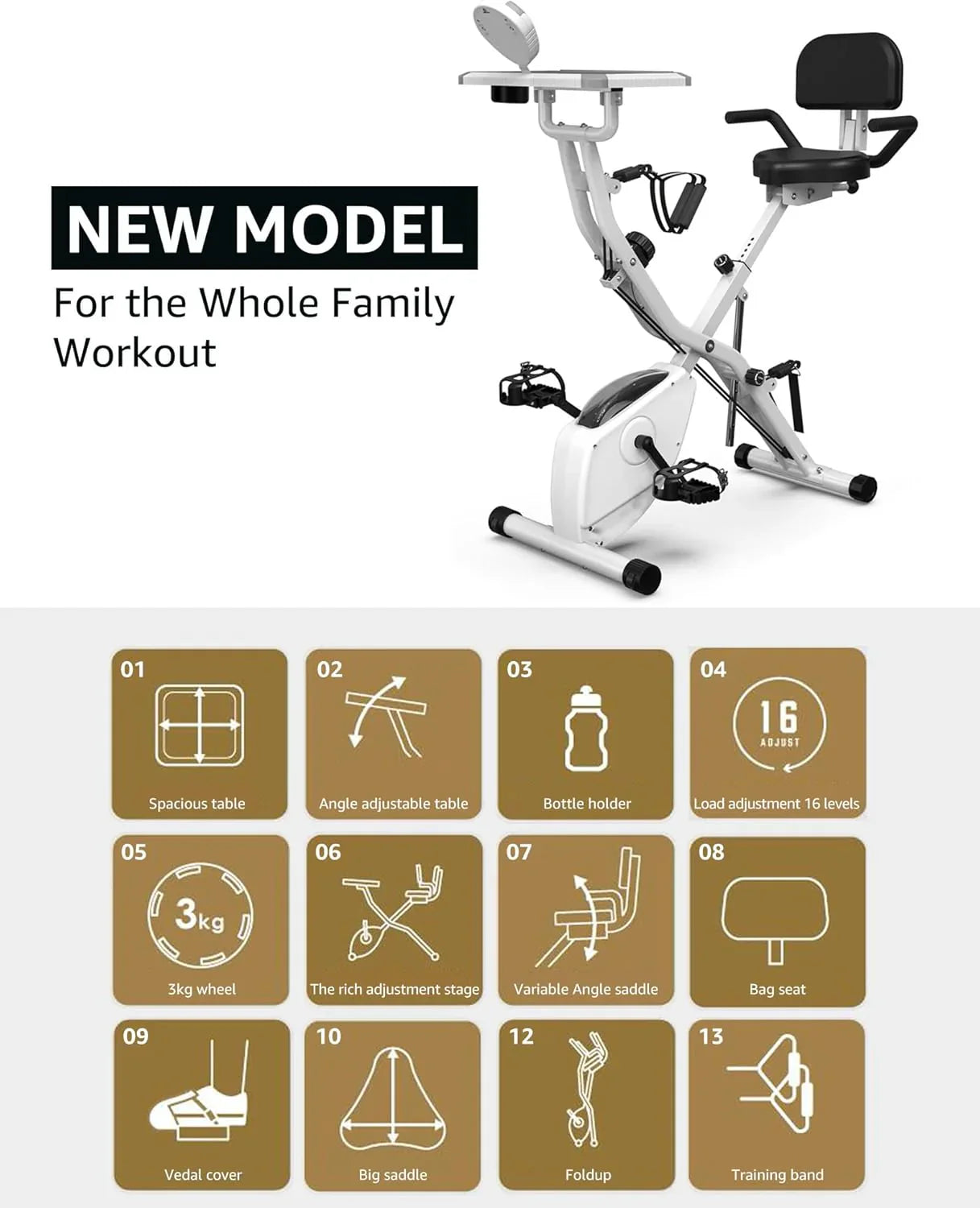 Foldable Exercise Bike Stationary Bikes For Home, 5-in-1 Indoor Workout Bike, Cycling Bike With 16-Level Quiet Magnetic Resistance