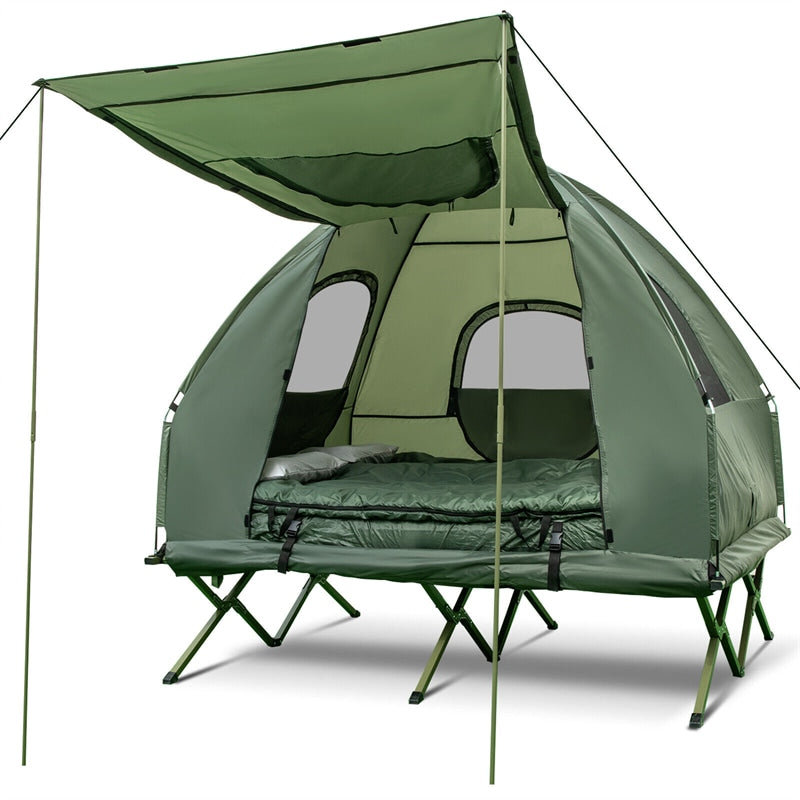 5-in-1 Tent Cot 2-Person Portable Outdoor Camping Tent Combo With Air Mattress Sleeping Bag And Sunshade
