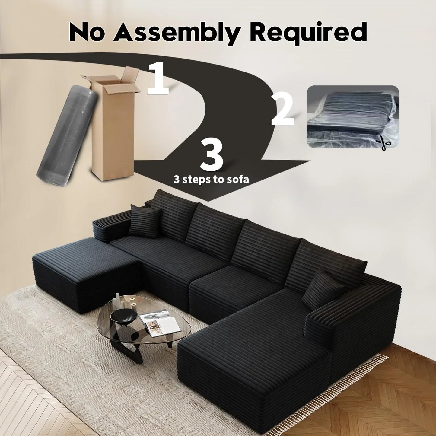 107.5 In. Cloud Modular Sectional Sofa Couch With L-Shape Chaise, Modern Minimalist Upholstered Couches For Living Room Bedroom