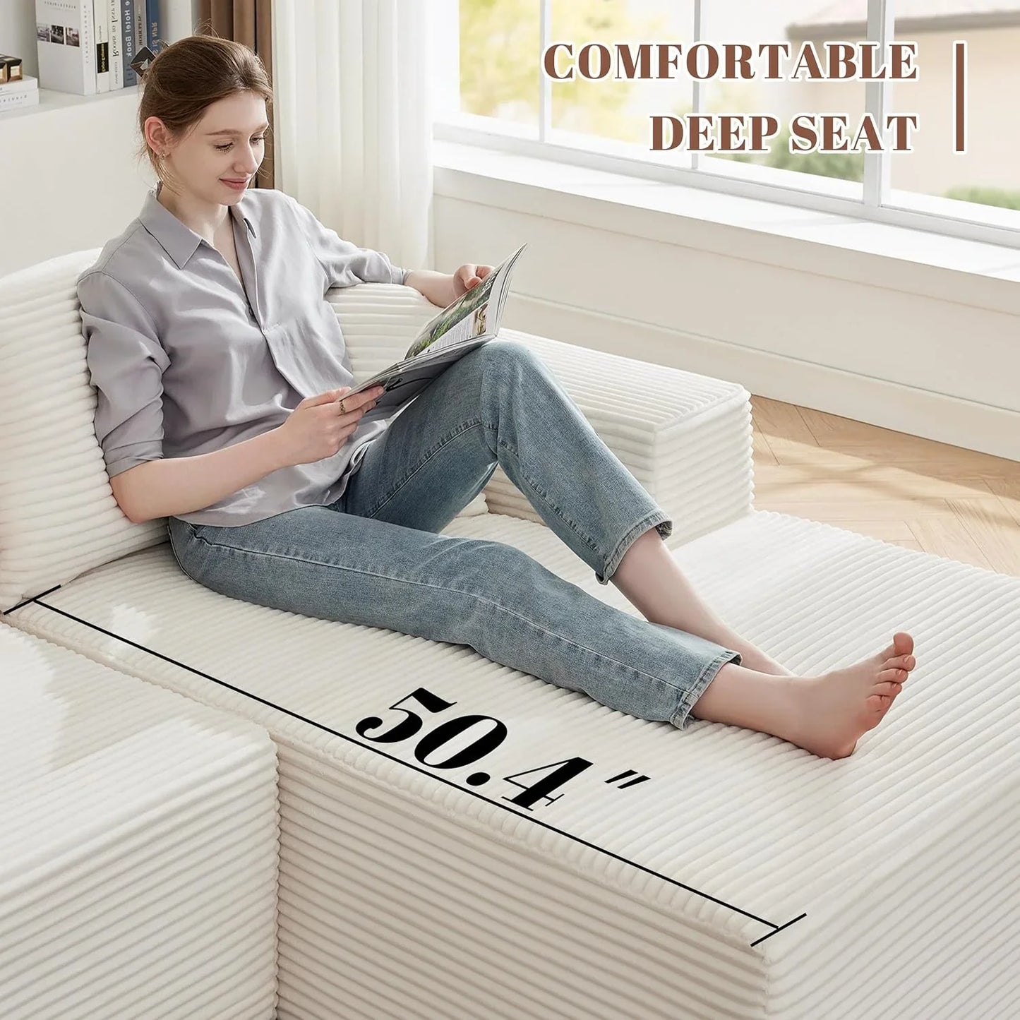 110 Cloud Sectional Couch, Boneless Sofa For Living Room Modular Sectional Sofa With Deep Seat