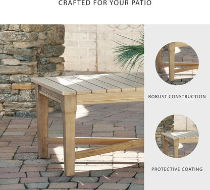 Signature Design By Ashley Clare View Coastal Outdoor Patio Eucalyptus Sofa With Cushions, Beige