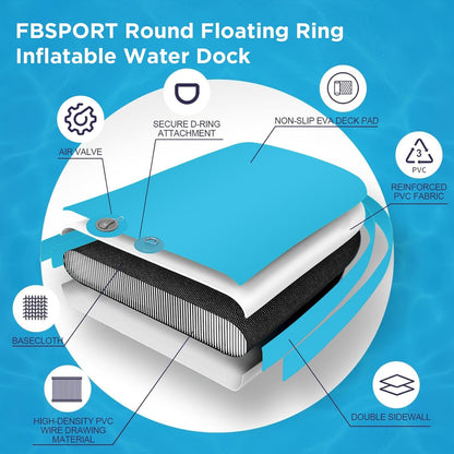 Inflatable Dock Floating Platform 8 Ft. Inflatable Water Hammock Floating Deck For Lake With Cupholder Round Floating Ring Float Ring Pool Float