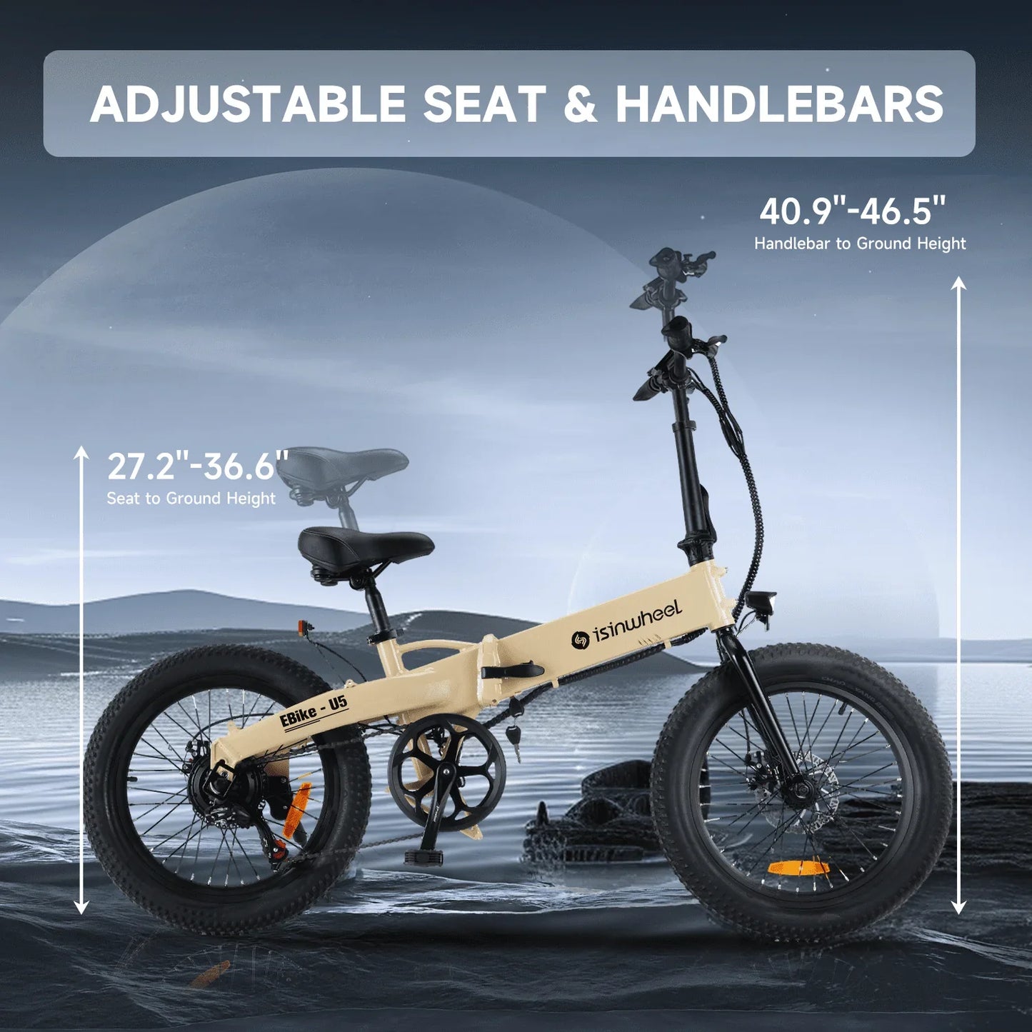 Isinwheel U5-W Electric Bike Adult 500W 20MPH Max Range 45 Plus Mile E Bike 20 In. Folding Bikes 48V Removable Battery Electric Bicycle