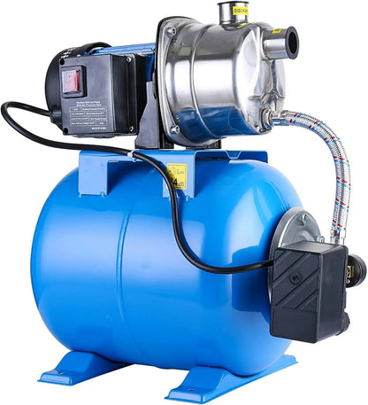1.6HP Shallow Well Pump With Pressure Tank 1268 Gph Stainless Steel Jet Pump Transfer Drainage Booster Pump Garden Sprinkler System Water Pump