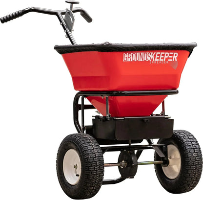 Walk Behind Push Spreader, 100lb Capacity, For Salt, Ice And Snow Melt, Included Grate And Cover With Enclosed Gearbox For Protection