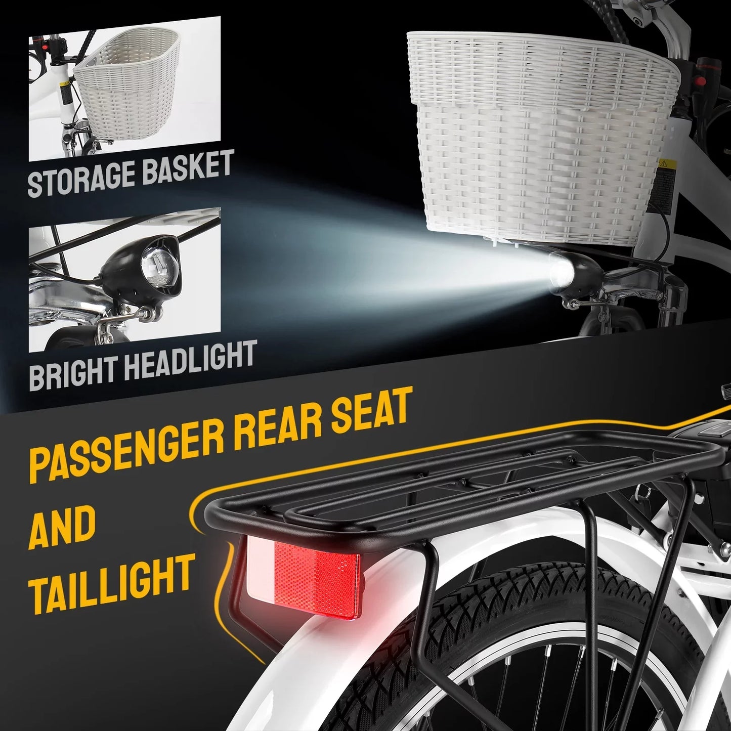 Pexmor Electric Bike For Adults 350W, Peak 500W City Commuter Ebike 36V 12.5Ah Removable Battery 26 In. Cruiser Electric Bicycle Shimano 6-Speed