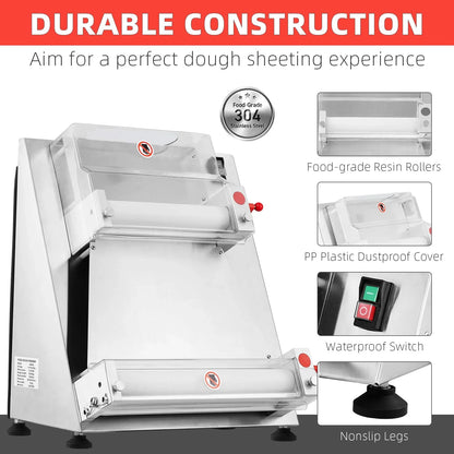 Commercial Pizza Dough Roller Sheeter, Max 16, Automatic 370W Electric Pizza Dough Roller, Stainless Steel, Suitable For Noodle
