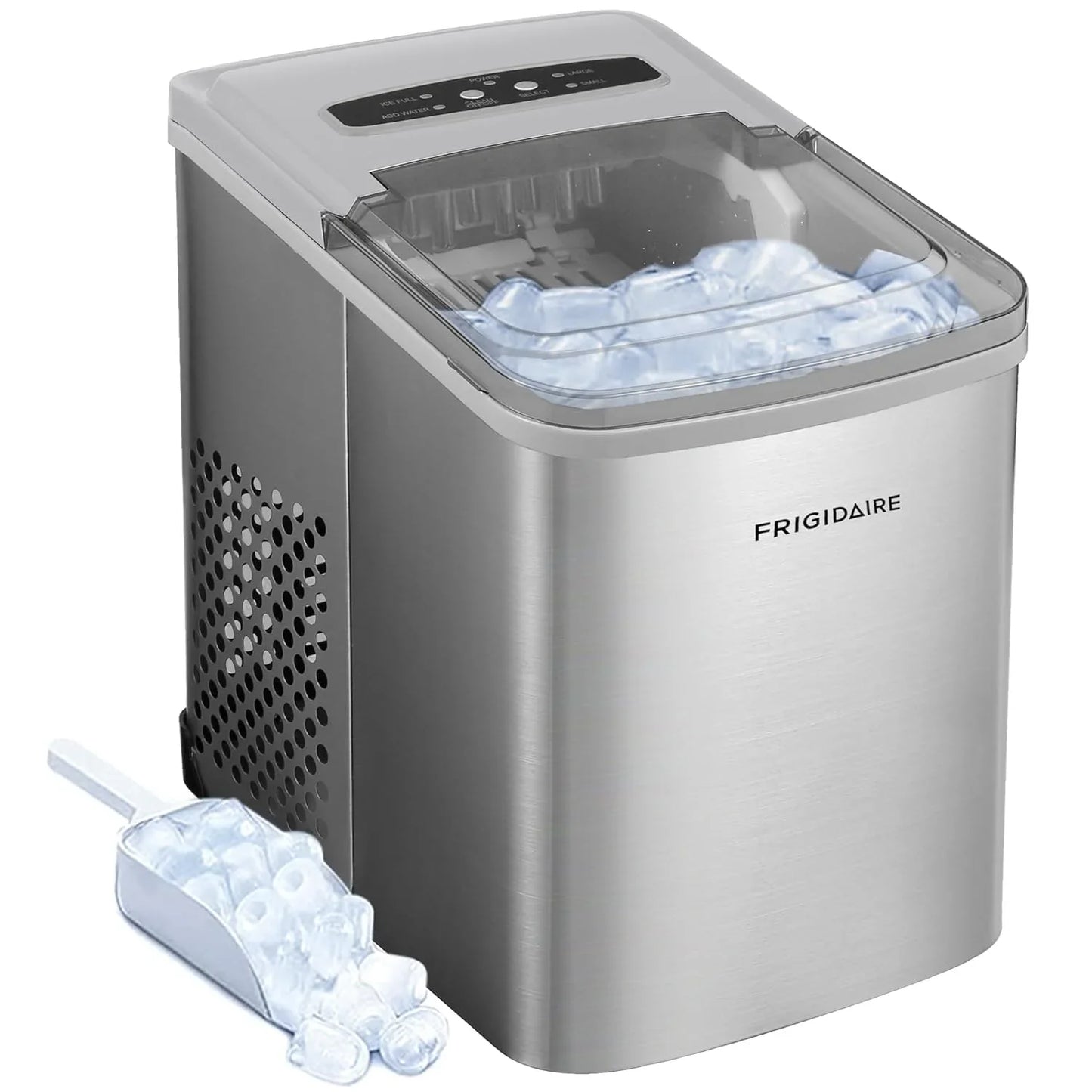 Frigidaire Countertop Portable, 26 Lb Per Day Nugget Ice Maker Machine, Red Stainless Steel