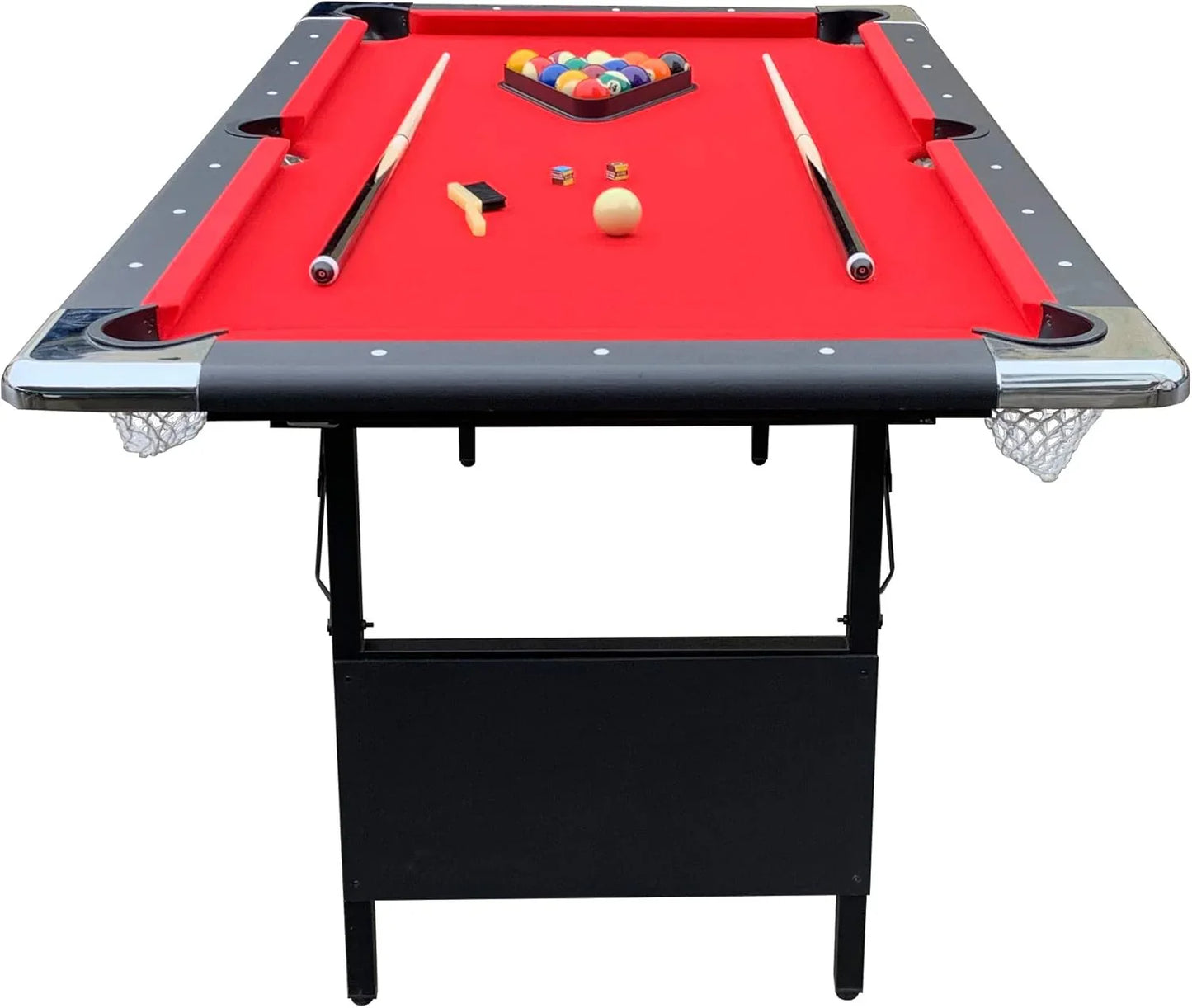 6 Ft. Portable Pool Table, Adults Folding Billiards Tables For Game Room With Easy Foldable Storage, Includes Full Set Of Billiard Balls, Cues