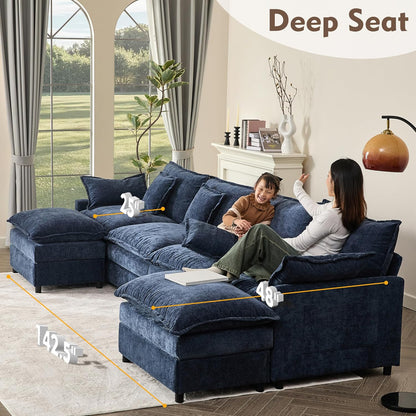 108 In. U Shape Sofa Sectional Sofa Comfortable Cloud Sofa With Removable Footstool