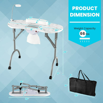 Ldaily Portable Nail Table With Electric Dust Collector