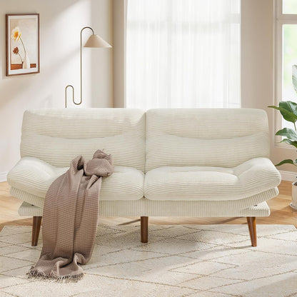 Pipishell Convertible Futon Sofa Bed, 66 In. Corduroy Futon Couch With Adjustable Backrest And Armrests, Recliner Sleeper Sofa For Small Spaces