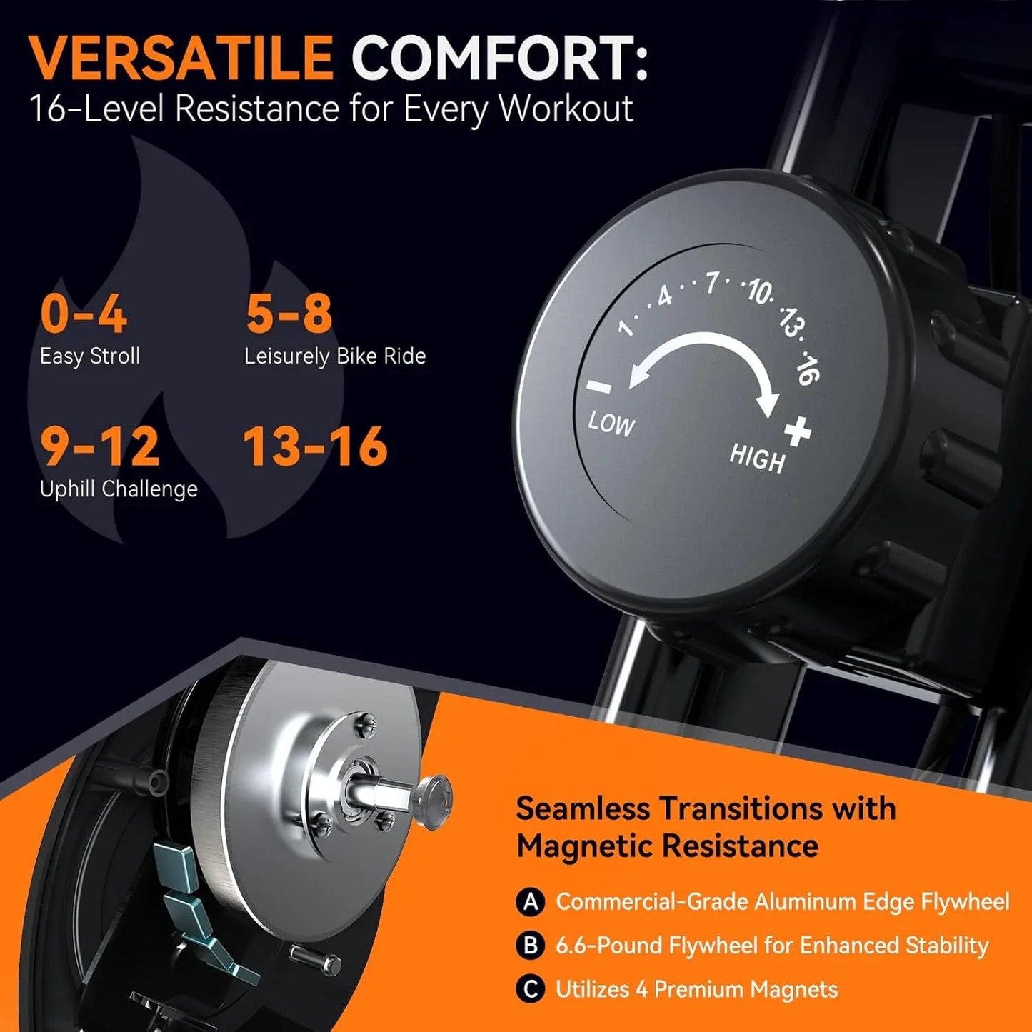 Foldable Exercise Bike Stationary Bikes For Home, 5-in-1 Indoor Workout Bike, Cycling Bike With 16-Level Quiet Magnetic Resistance