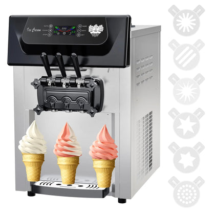 2200W Commercial Ice Cream Machine, 3 Flavor Soft Serve Ice Cream Machine, 5.3-7.4 Gal/Hr, With LCD Touch Screen, Automatic Cleaning