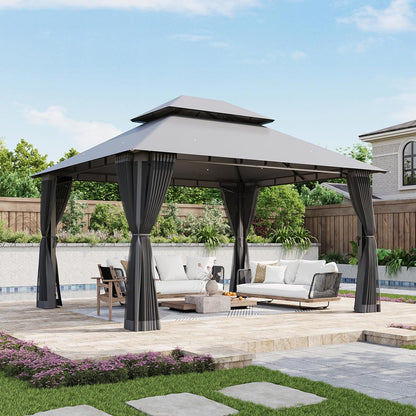 Aoxun Outdoor Gazebo For Patio 10x12, Metal Frame Canopy With Double Roofs