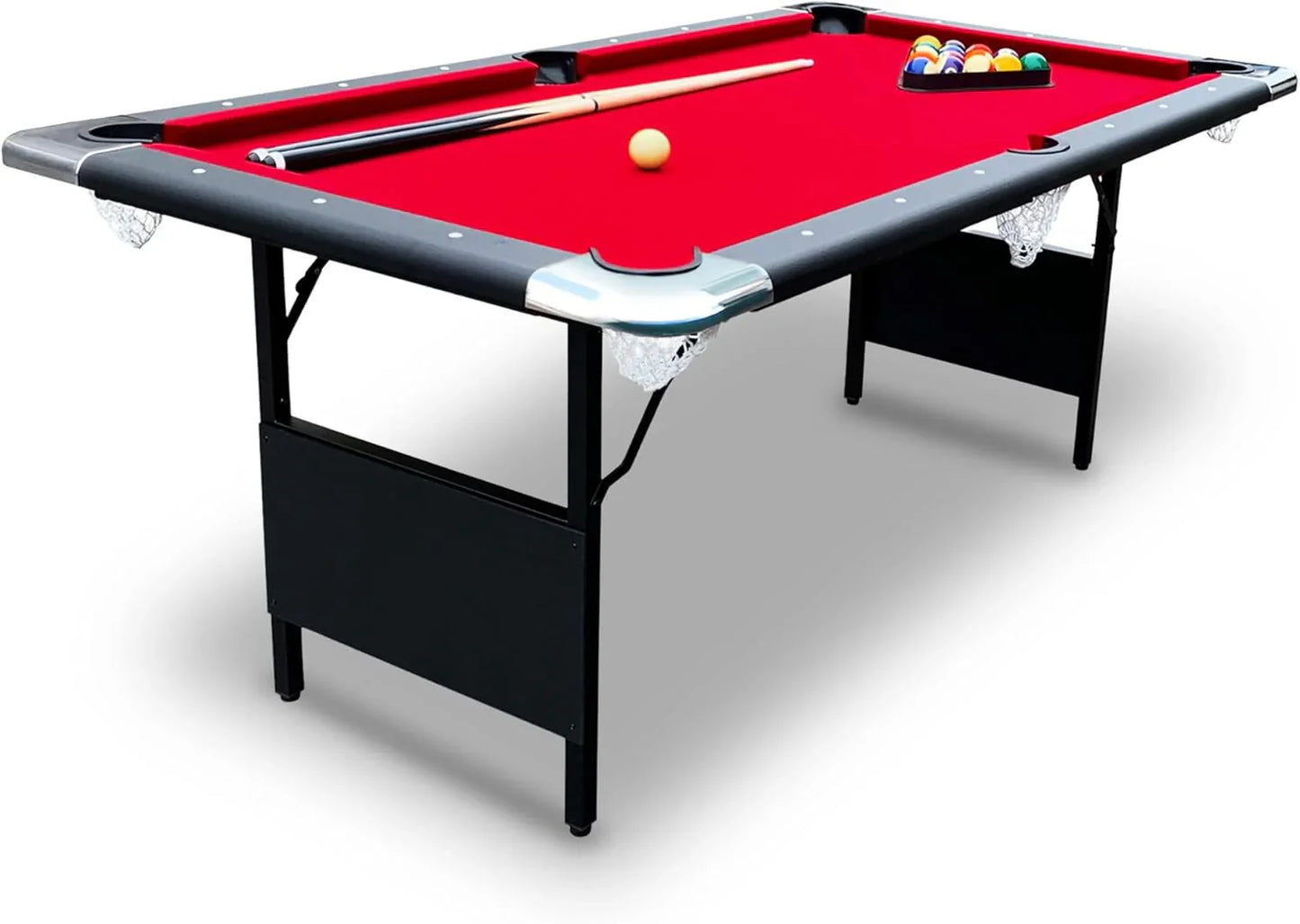 6 Ft. Portable Pool Table, Adults Folding Billiards Tables For Game Room With Easy Foldable Storage, Includes Full Set Of Billiard Balls, Cues