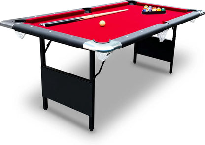 6 Ft. Portable Pool Table, Adults Folding Billiards Tables For Game Room With Easy Foldable Storage, Includes Full Set Of Billiard Balls, Cues