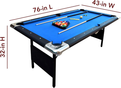 6 Ft. Portable Pool Table, Adults Folding Billiards Tables For Game Room With Easy Foldable Storage, Includes Full Set Of Billiard Balls, Cues