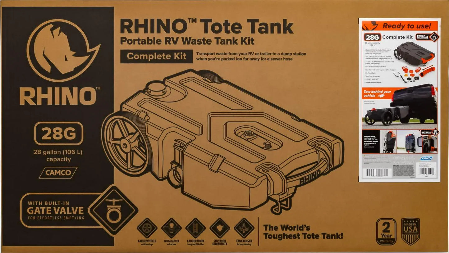 Heavy Duty 28 Gallon Portable RV Waste Holding Tank With Hose And Accessories Leak Free And Odorless RV Tote Tank, 39004