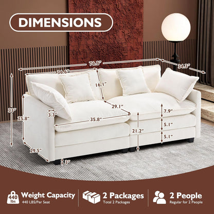Ihanherry 146 In. U-Shaped Modern Sofa Modular Sectional Cloud Couch With 2 Ottoman