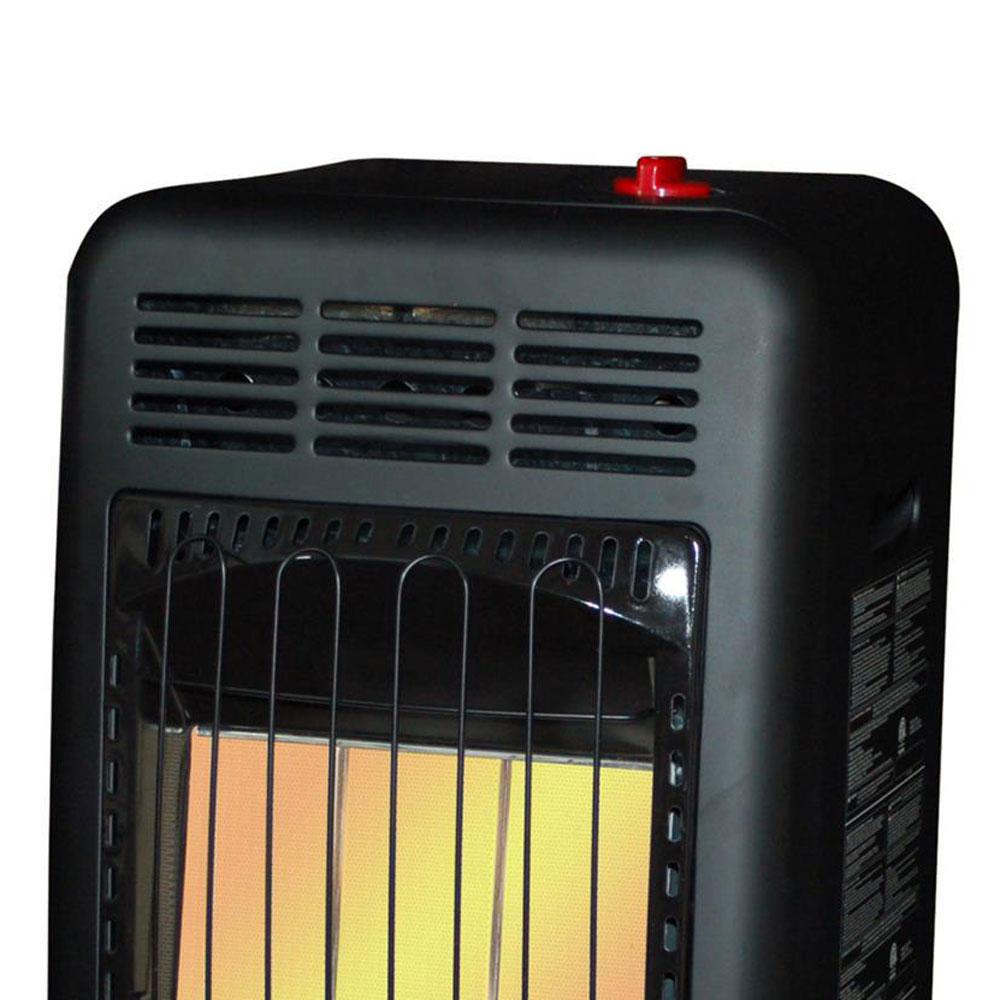 Portable Propane Radiant Heater By Brand Name, 18,000 BTU, Outdoor Use, Includes Regulator And Hose, Safety Features, Mobile Cabinet Design