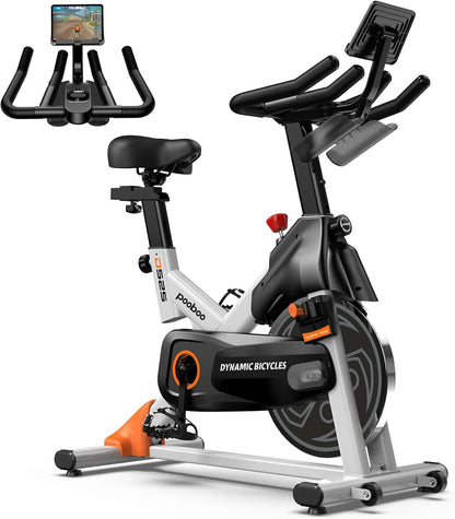 Pooboo Exercise Bike, Adjustable Magnetic/Brake Pad Resistance Silent Belt Drive, Indoor Cycling Bike For Home Cardio