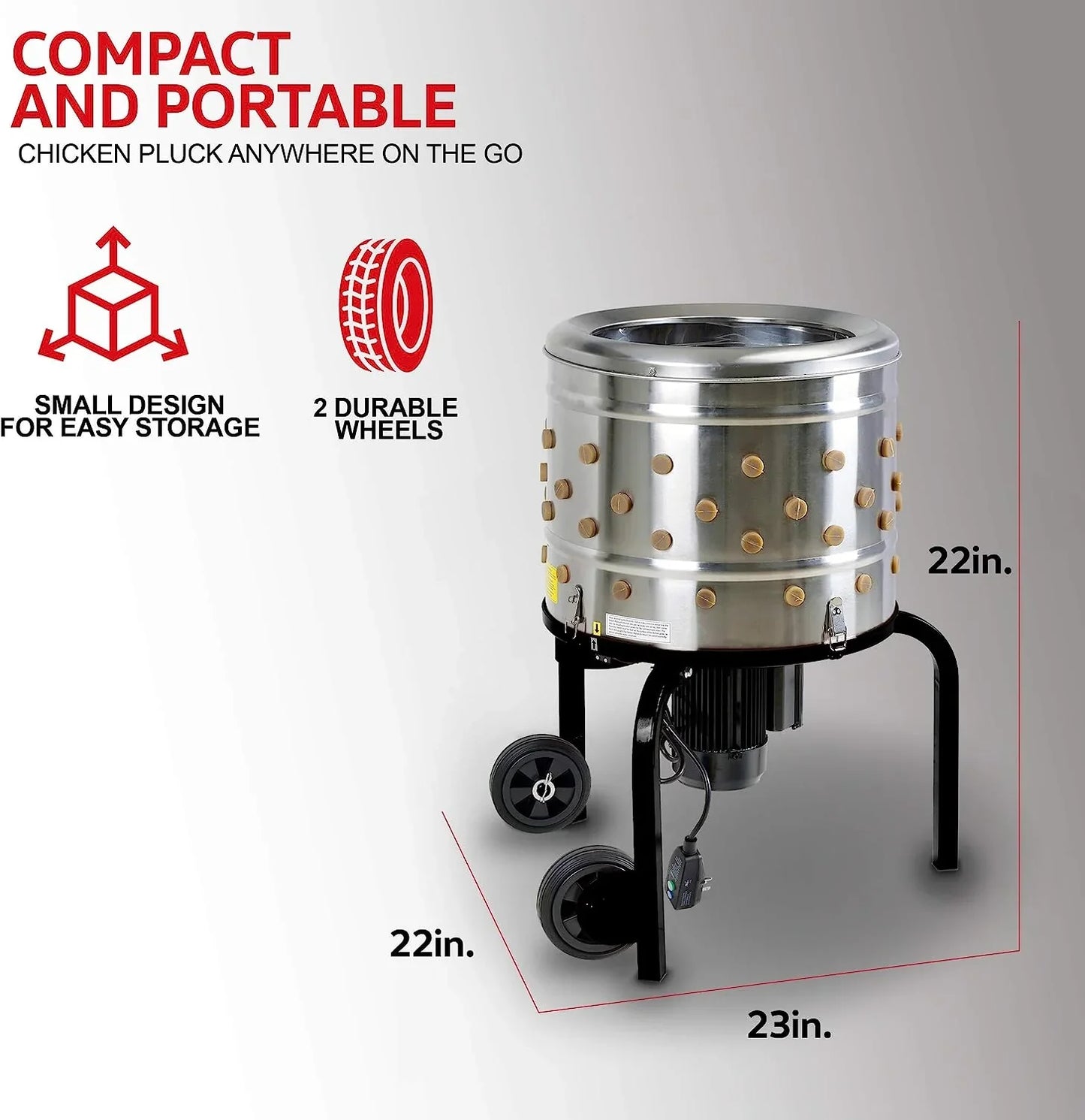 Kitchener Chicken Plucker De-Feather Remover Poultry And Fowl Food Processor Electric Stainless Steel Heavy Duty 1HP 120VAC 280RPM GFCI