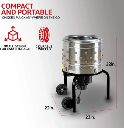 Kitchener Chicken Plucker De-Feather Remover Poultry And Fowl Food Processor Electric Stainless Steel Heavy Duty 1HP 120VAC 280RPM GFCI