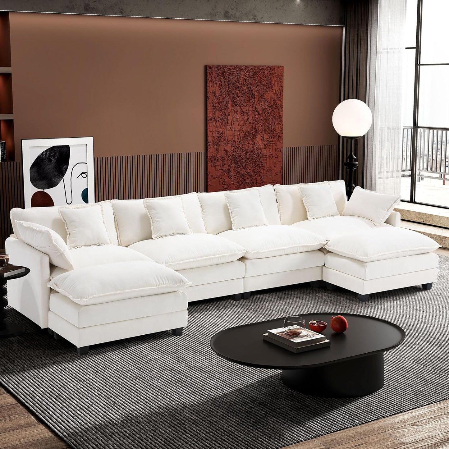 Ihanherry 146 In. U-Shaped Modern Sofa Modular Sectional Cloud Couch With 2 Ottoman