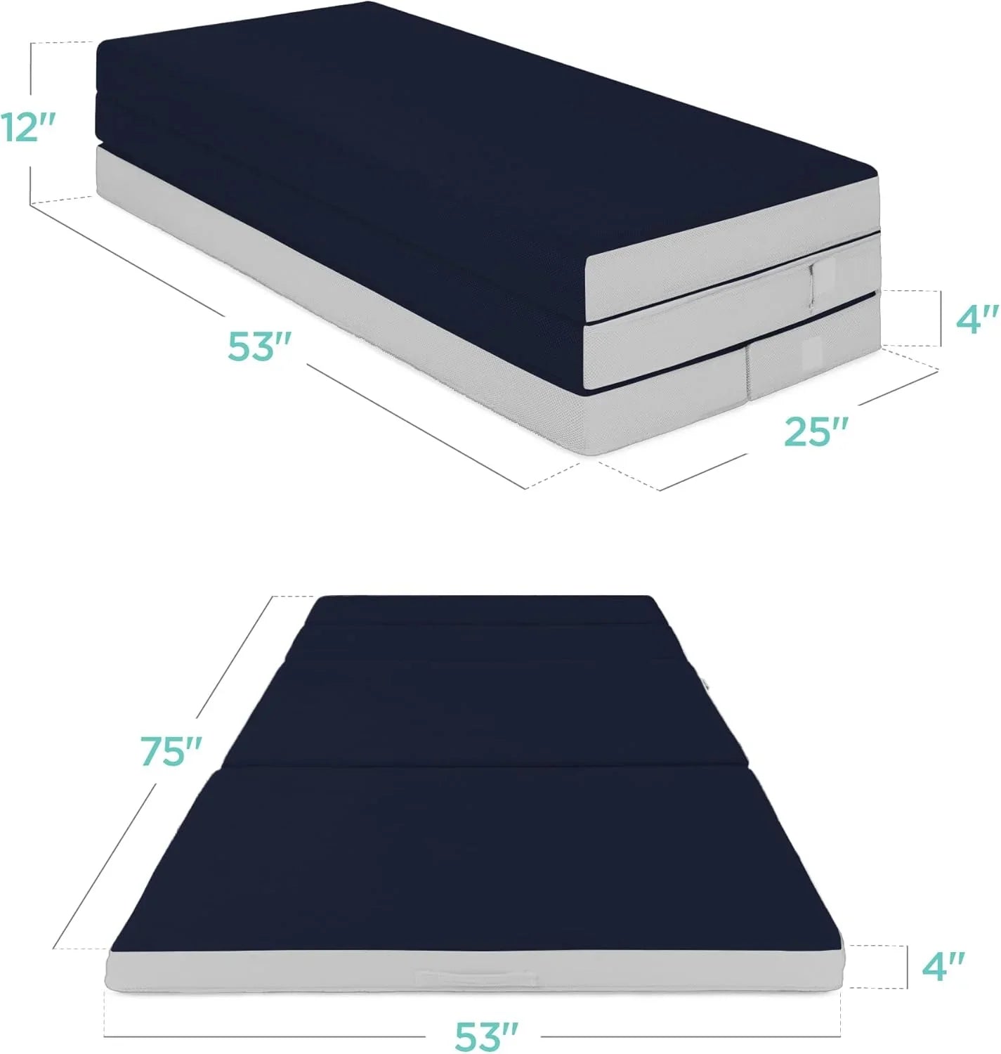 Best Choice Products 4 In. Portable Queen-Size Mattress, Tri-Fold Mattress For Camping, Guest, Toddler, Foam Plush w/Carry Case- Grey