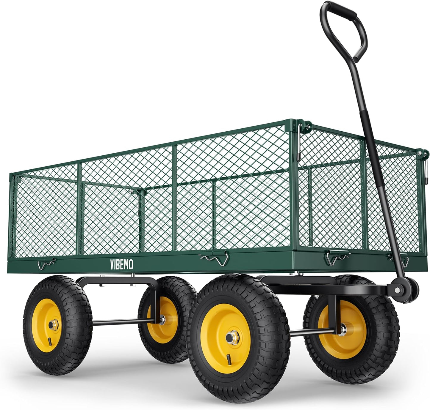 Steel Garden Cart 2-in-1 1400 Lbs Heavy Duty Utility Wagon With Removable Mesh Sides To Convert Into Flatbed 240 U-Turn 13 In. Pneumatic Tires