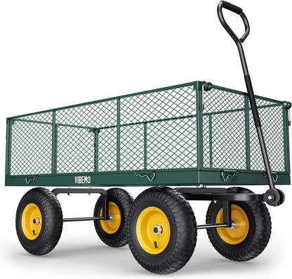 Steel Garden Cart 2-in-1 1400 Lbs Heavy Duty Utility Wagon With Removable Mesh Sides To Convert Into Flatbed 240 U-Turn 13 In. Pneumatic Tires