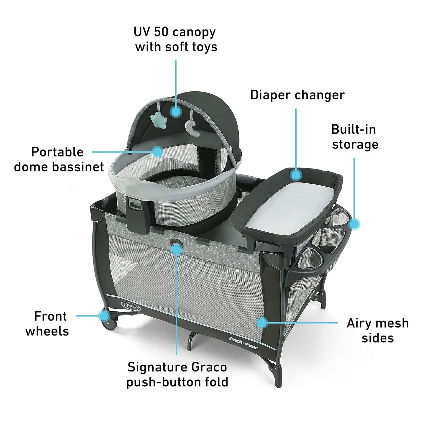 Graco Pack 'N Play Close2Baby Bassinet Playard Features Portable Bassinet Diaper Changer And More Derby