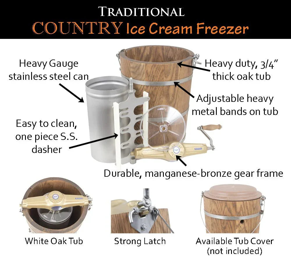 6 Qt. Ice Cream Maker, Classic Wooden Tub, Hand Crank